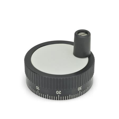 Otto Ganter Control Handwheel with Standard Scale Aluminum Black Anodized, GN 736.1